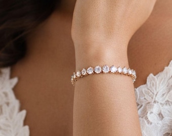 Rose Gold Bridal Tennis Bracelet, CZ Wedding bracelet for Bride, Bridal jewelry for Wedding
