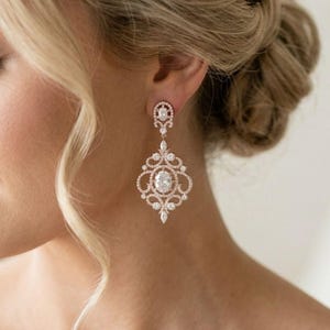 Braut Ohrringe Rosegold, Chandelier Ohrringe für Hochzeit, Statement Ohrringe für Braut, Hochzeit Ohrringe