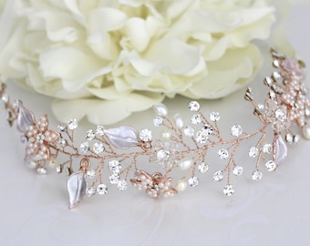 Rose Gold hair vine Rose gold Wedding headpiece Wedding hair accessory Leaf head piece Rose Gold headband, Vintage style hair piece