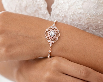 Rose Gold Bridal bracelet, Statement Cubic Zirconia Wedding bracelet, Bridesmaid bracelet,