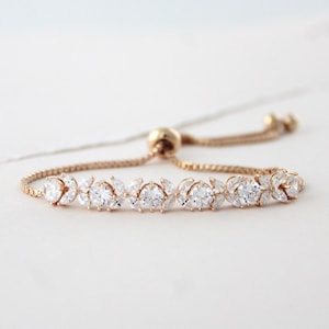 Rose Gold Bridal bracelet Crystal Bangle bracelet Bridal jewelry Dainty Rose gold bracelet Wedding jewelry Adjustable Slide bracelet