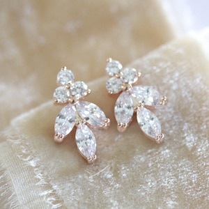 Rose gold stud Bridal earrings, Bridal jewelry, CZ Wedding earrings, Rose gold Wedding jewelry, Cubic zirconia earrings, Simple earrings