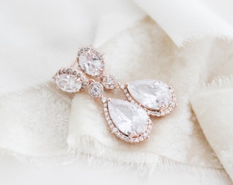 Rose gold Teardrop Bridal earrings Bridal jewelry CZ Drop Wedding earrings Rose gold stud earrings Bridesmaid gift Wedding jewelry