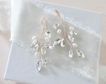 Rose gold Bridal earrings Freshwater Pearl Vine Earrings Chandelier Crystal Wedding earrings Bridal jewelry Rose gold Wedding jewelry