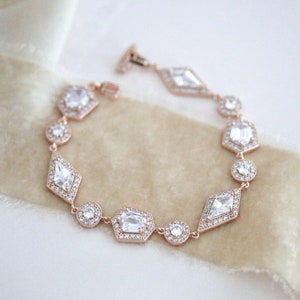 Rose gold Bridal bracelet, Bridal jewelry, Rose gold Art Deco Wedding bracelet, CZ bracelet, Tennis bracelet, Crystal Bracelet for Bride