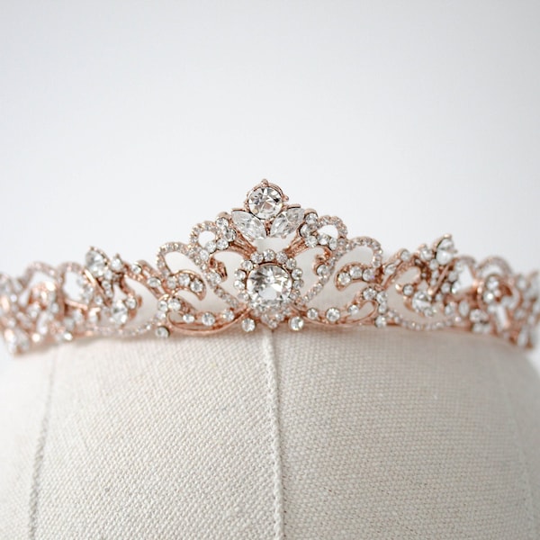 Rose gold Bridal tiara Rose gold Wedding crown Rhinestone crystal tiara Vintage style wedding tiara Bridal headband headpiece