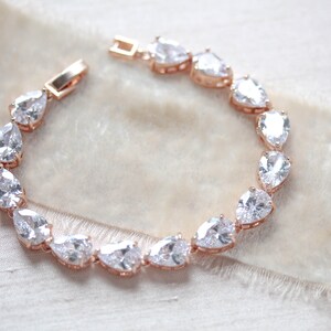 Rose Gold Bridal bracelet Crystal Teardrop bracelet Bridal jewelry Teardrop tennis bracelet CZ bracelet Rose Gold Wedding jewelry