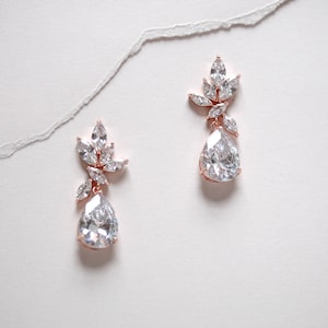 Rose gold Bridal earrings, Dainty Wedding earrings, Bridal jewelry, CZ Bridesmaid earrings, Rose gold Wedding jewelry, Earrings for bride