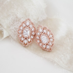 Rose Gold stud earrings, Bridesmaid earrings, CZ Bridal earrings, Bridal jewelry, Bridesmaid jewelry, Rose gold Wedding jewelry