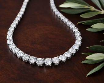 Silver Tennis necklace for Bride, Bridal Diamond necklace for Wedding, Classic Bridal necklace
