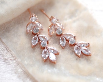 Dainty Rose gold earrings, Rose gold Bridal earrings, Bridal jewelry, Simple dangle earrings, Rose gold Wedding jewelry, Bridesmaid earrings
