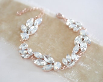 Rose gold Bridal bracelet, Bridal jewelry, White opal Wedding bracelet, Bracelet for Bride, Rose gold Wedding jewelry, Crystal bracelet
