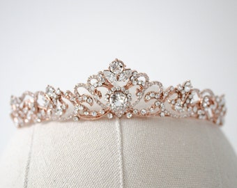 Rose gold Bridal tiara Rose gold Wedding crown Rhinestone crystal tiara Vintage style wedding tiara Bridal headband headpiece