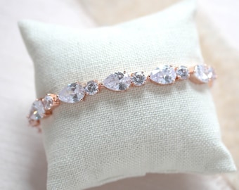 Rose gold bracelet, Wedding bracelet for bride, Bridal jewelry, Rose gold Bridal bracelet, Rose gold Tennis bracelet, Bridesmaid bracelet,