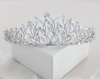 Diadème de mariée en argent, diadème de mariage en cristal, morceau de cheveux de mariée, diadème de Quinceanera, accessoires de cheveux de mariée, diadème de mariage pour la mariée