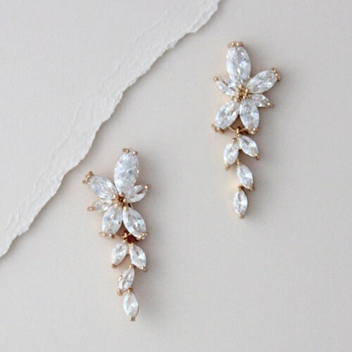 Dainty Rose Gold Earrings Bridesmaid Earrings Bridal | Etsy
