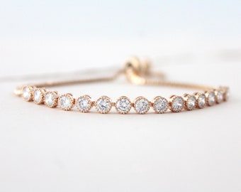 Rose Gold Bridal Bracelet: Dainty Cubic Zirconia Tennis Bracelet