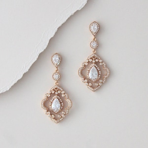 Rose Gold Bridal Earrings Art Deco Chandelier earrings Wedding jewelry Rose Gold Wedding earrings Rose gold crystal earrings