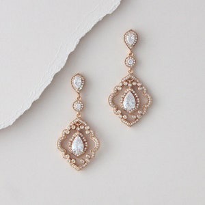 Rose Gold Bridal Earrings Art Deco Chandelier earrings Wedding jewelry Rose Gold Wedding earrings Rose gold crystal earrings