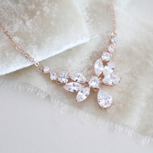 Rose gold Bridal necklace, Dainty Bridal jewelry, Backdrop Wedding necklace, Back necklace, Simple CZ necklace, Bridesmaid necklace