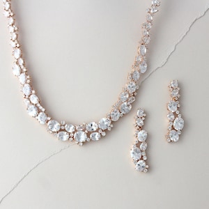 Rose Gold Bridal jewelry, Rose gold necklace Set, Rose gold Wedding jewelry set, Rose gold earrings, CZ necklace set, Statement necklace