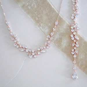 Rose gold Backdrop necklace, Bridal Back necklace, Bridal jewelry, Bridal Y necklace, Rose gold Wedding jewelry, Necklace for Bride