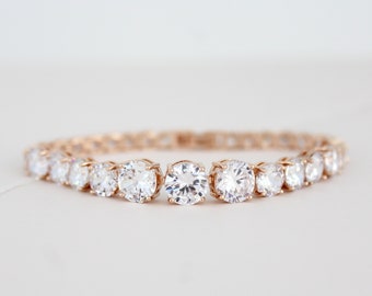 CZ Bridal bracelet Rose gold bracelet Simple Crystal bracelet Bridal jewelry Bridesmaid bracelet Dainty Tennis bracelet Diamond bracelet