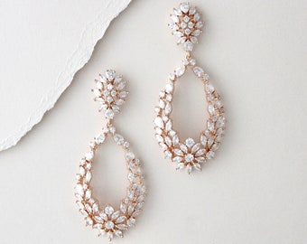 Rose gold Bridal hoop earrings, Bridal jewelry, CZ Wedding earrings, Rose gold statement earrings, Hoop earrings, Wedding jewelry