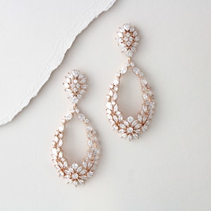 Rosegold Braut Ohrringe, BrautSchmuck, CZ Hochzeit Ohrringe, Rosegold Statement Ohrringe, Hoop Ohrringe, Hochzeit Schmuck