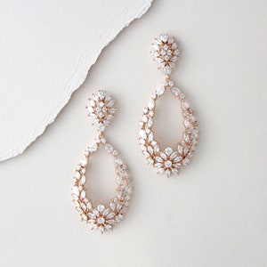 Rose gold Bridal hoop earrings, Bridal jewelry, CZ Wedding earrings, Rose gold statement earrings, Hoop earrings, Wedding jewelry