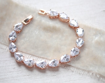 Rose Gold Bridal bracelet Crystal Teardrop bracelet Bridal jewelry Teardrop tennis bracelet CZ bracelet Rose Gold Wedding jewelry