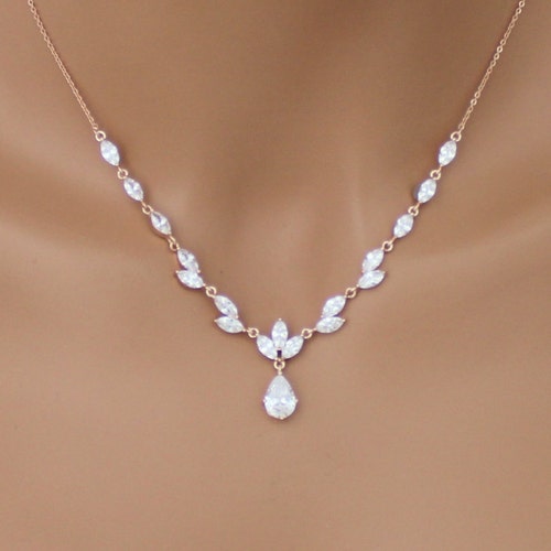 Rose Gold Necklace Set Bridal Jewelry Set Rose Gold Wedding Etsy