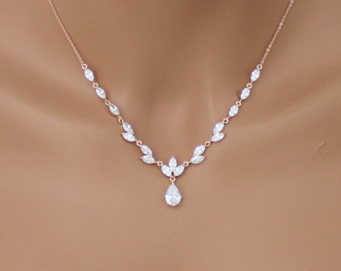 Rose Gold Necklace Set Bridal Jewelry Set Bridesmaid Jewelry Rose Gold Wedding Earrings Rose