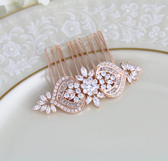 Rose Gold Hair Comb Bridal Hair Comb Wedding Hair Accessories Etsy