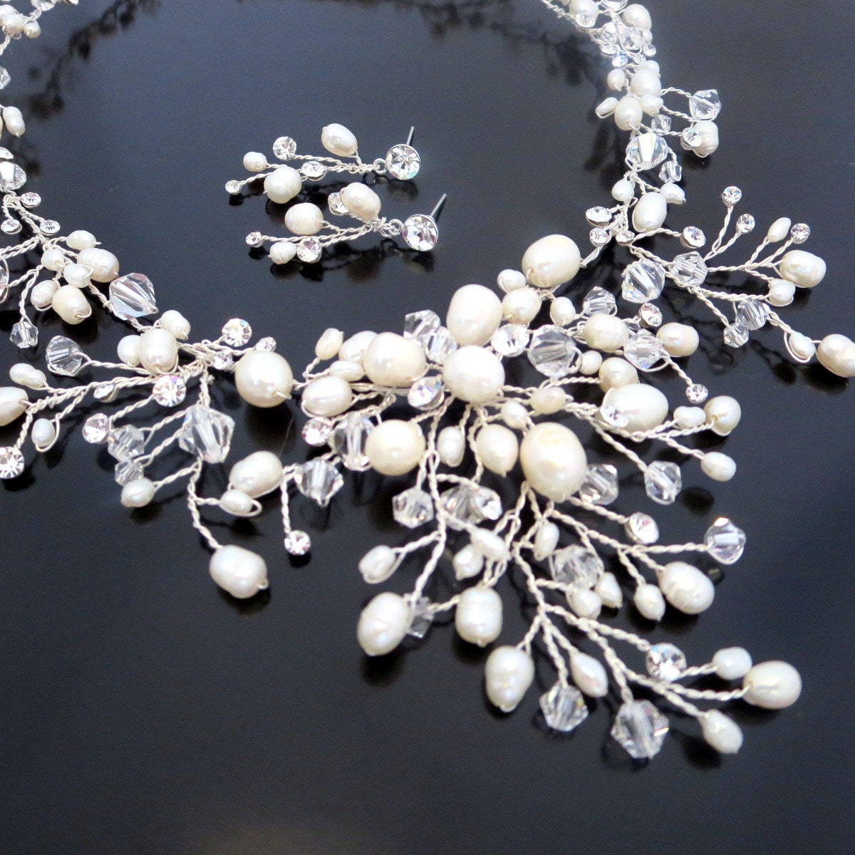 Juego De Joyería De Perlas Para Novia - Collar Y Aretes Blancos, Conjunto De Boda, Talla Única, Perla Sintética