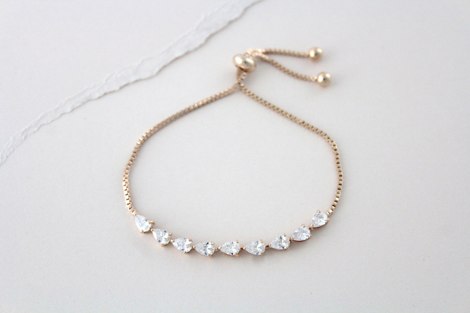 Dainty Rose Gold Bracelet Simple Bridal Bracelet Tiny Teardrop Etsy