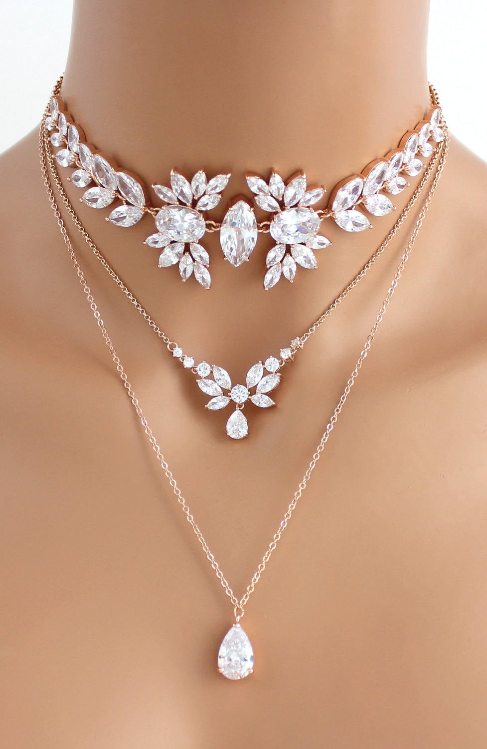 Rose Gold Layered Necklace Bridal Necklace Bridal Jewelry Rose