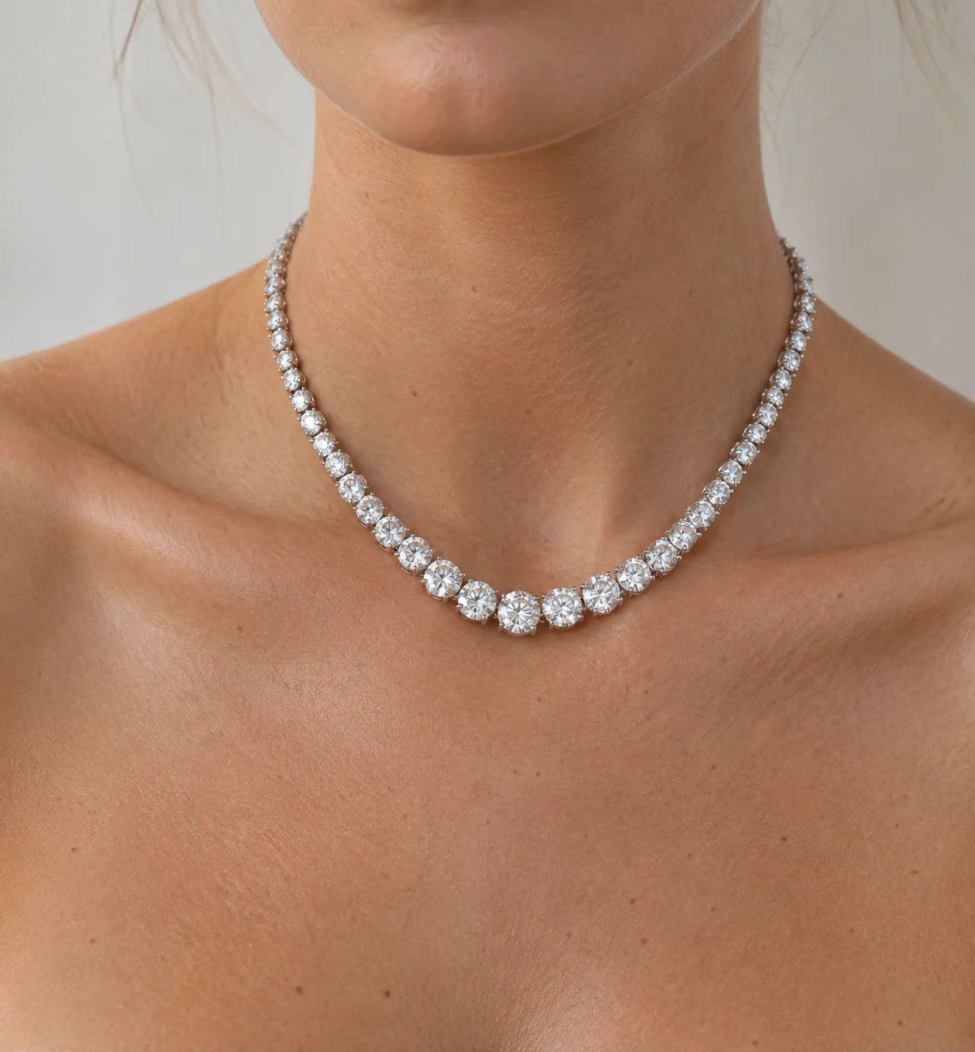 Silver Diamond Tennis Necklace for Bride, Bridal Necklace for