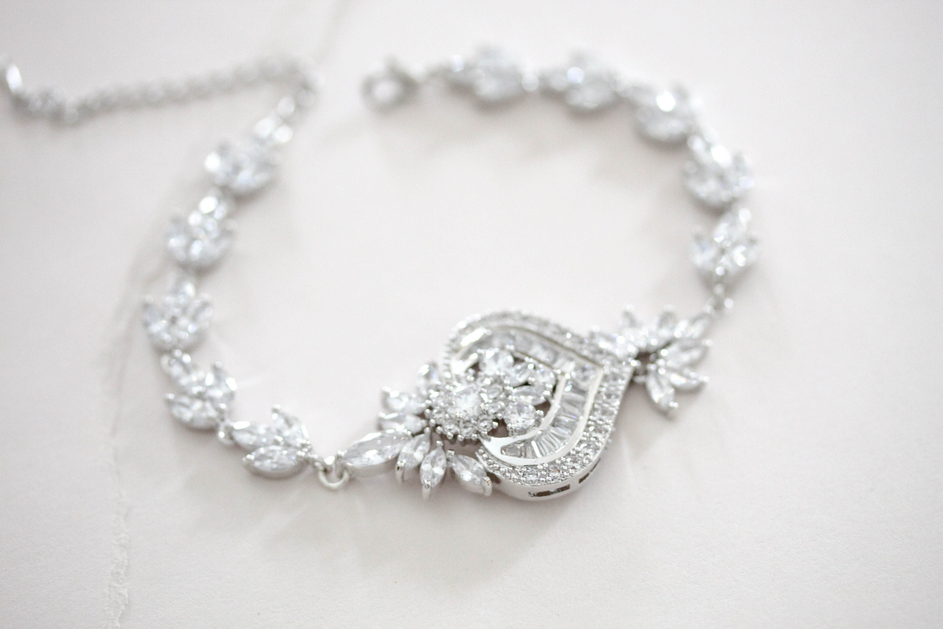 Rose Gold Wedding Bracelet Cubic Zirconia Bracelet Bridal Etsy