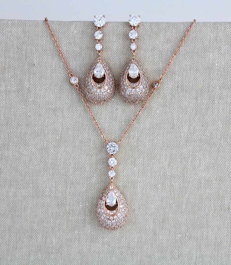 Rose gold Wedding jewelry for brides Bridal necklace and Etsy