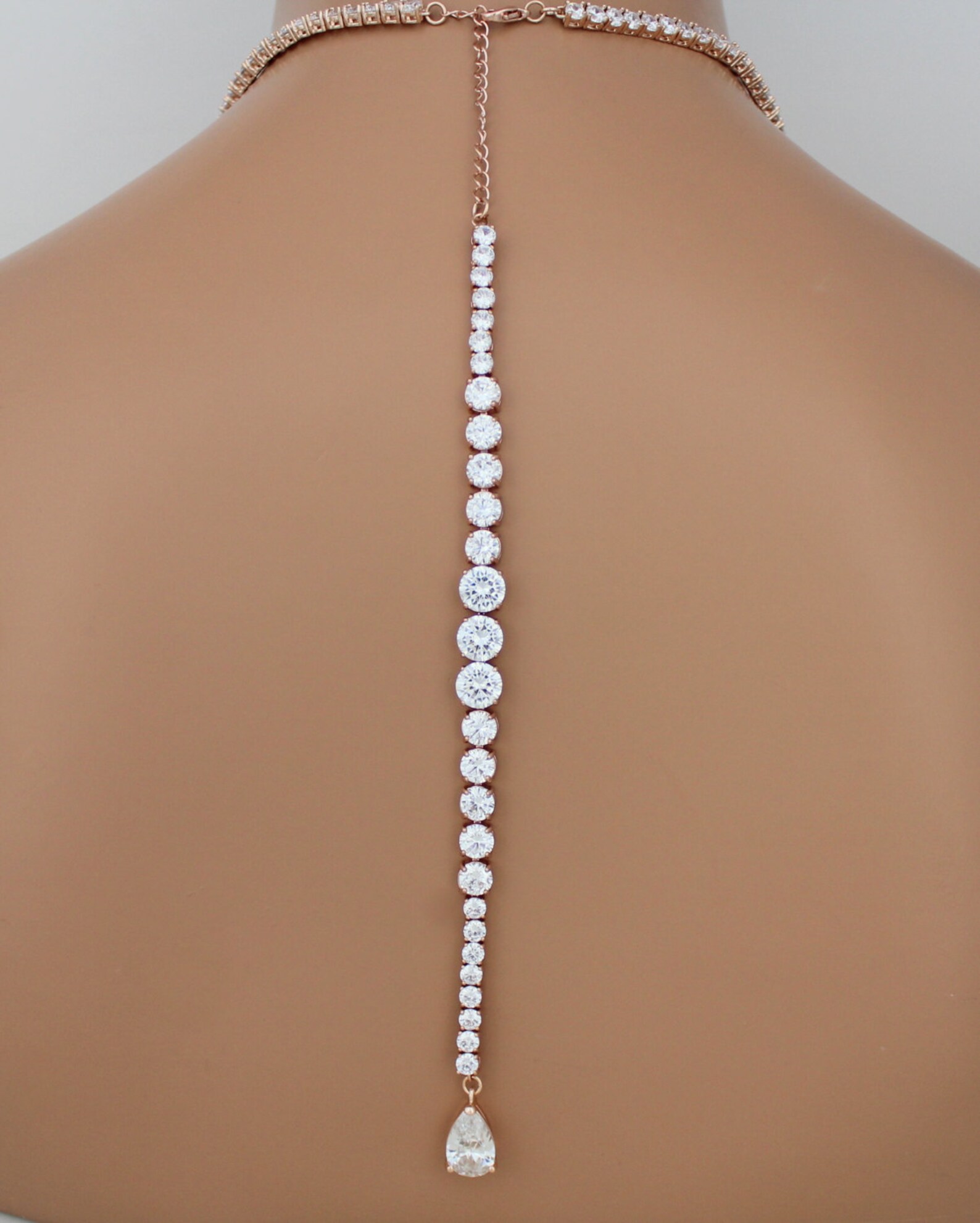 Rose Gold Backdrop Necklace Bridal Back Necklace Bridal Etsy