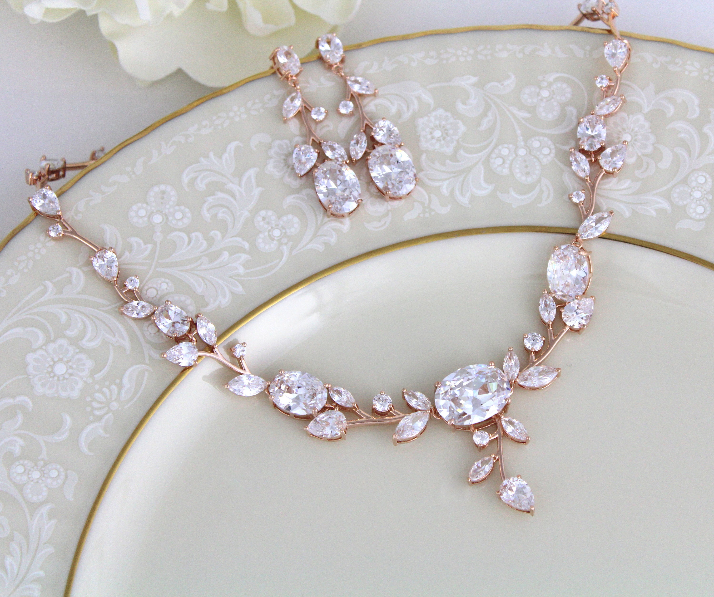 Wedding jewelry Set Rose Gold Bridal necklace set Rose Gold Etsy