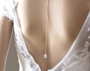 Simple backdrop necklace, Bridal back necklace, Wedding jewelry, Rose gold necklace set, Bridal necklace, Back drop necklace, Bridal jewelry