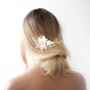 Peigne de mariée en or rose, Morceau de cheveux en or rose, Accessoire de cheveux de mariage, Morceau de cheveux de mariage, Peigne floral, Morceau de cristal image 2