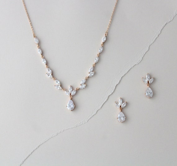 Dramatic CZ Vine Bridal Necklace and Earring Jewelry Set