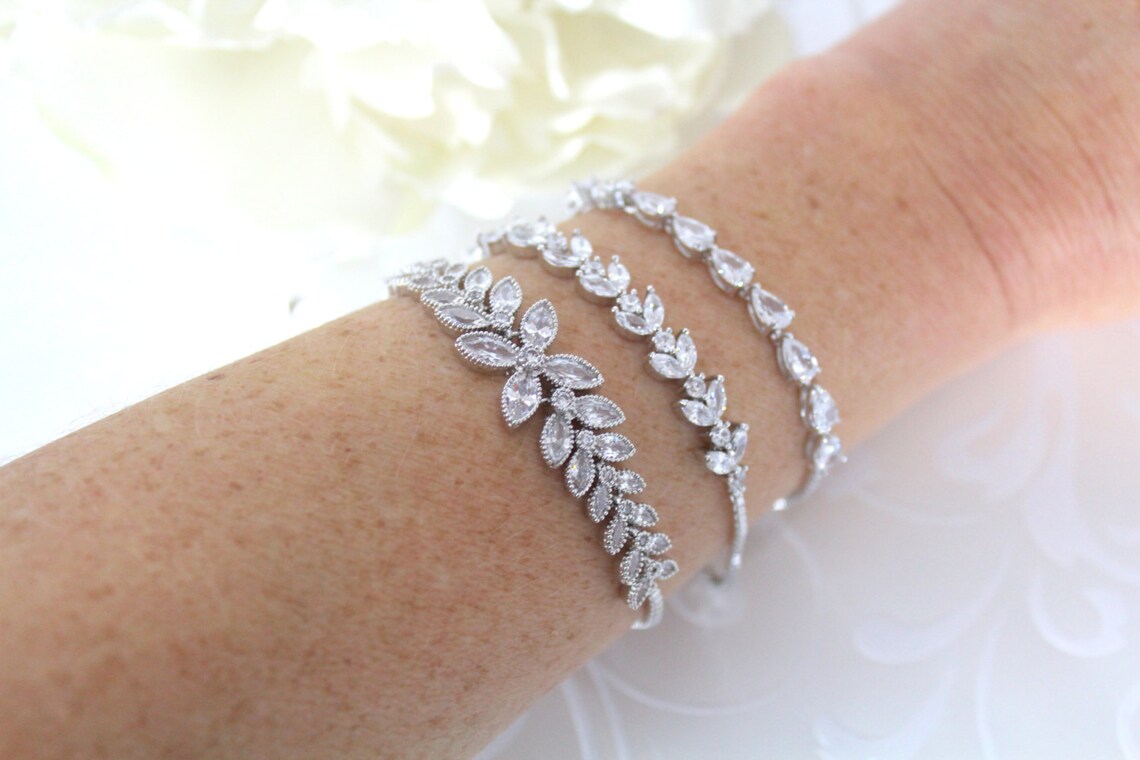 Rose Gold Bracelet Wedding Jewelry Leaf Bridal Bracelet Etsy