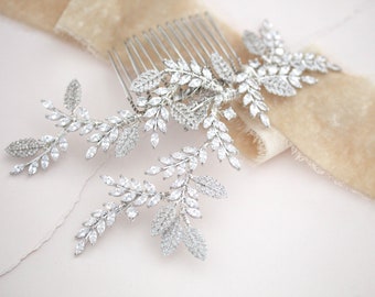 Silver Bridal hair comb, Bridal hair piece, Leaf Wedding headpiece, Wedding hair piece, Wedding hair comb for bride, Wedding hair accessory