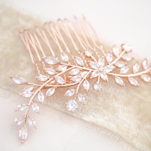 Rose gold Bridal hair comb, CZ Wedding hair comb, Bridal hair piece, Rose gold hair piece, Rose gold hair comb, Leaf hair comb, Headpiece
