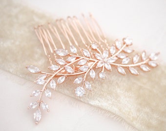 Rose gold Bridal hair comb, CZ Wedding hair comb, Bridal hair piece, Rose gold hair piece, Rose gold hair comb, Leaf hair comb, Headpiece