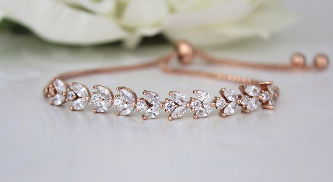 Rose Gold Bracelet Wedding Jewelry Leaf Bridal Bracelet Etsy